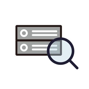 Server inspection. Server and magnifying glass icon. Vector.