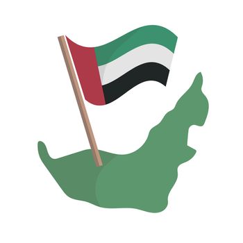 United Arab Emirates flag on a map of the United Arab Emirates. Vector.