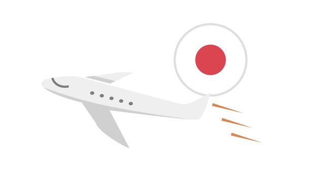 Japanese flag and airplane icon. Travel to Japan. Vector.