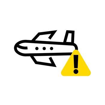 Airplane Icon and Caution Sign. Vector.