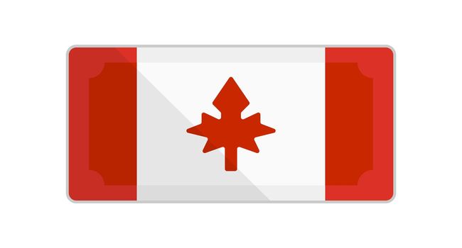 Canadian dollar bill icon with Canadian flag pattern. Vector.