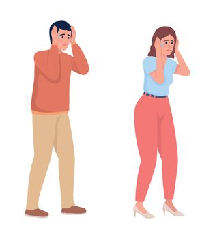 People covering ears during panic attacks semi flat color vector character set