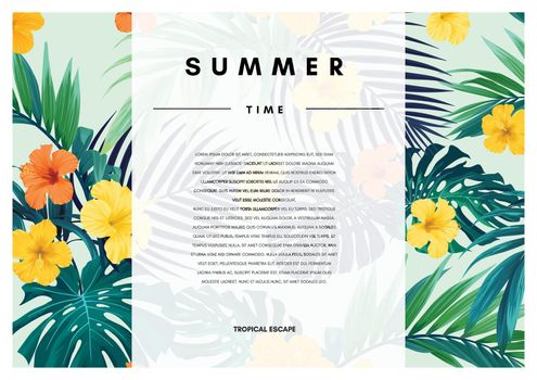 Hawaiian floral design with monstera palm leaves. Exotic tropical summer vector background.