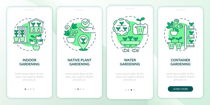 Gardening types green onboarding mobile app screen