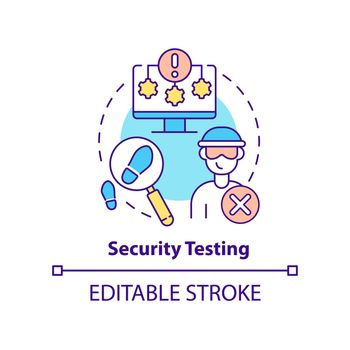 Security testing concept icon. Physical security plan component abstract idea thin line illustration. System protection. Isolated outline drawing. Editable stroke. Arial, Myriad Pro-Bold fonts used
