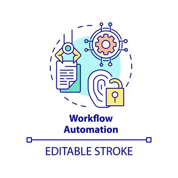 Workflow automation concept icon. Management of identities abstract idea thin line illustration. Business processes. Isolated outline drawing. Editable stroke. Arial, Myriad Pro-Bold fonts used