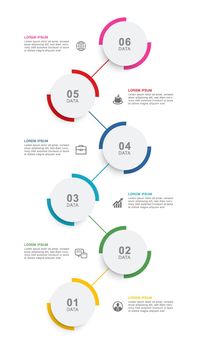 Infographics circle timeline with 6 number data template. Vector illustration abstract background.