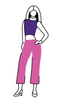 Female fashion model wearing pink trousers semi flat color vector character