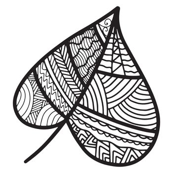 Vector zen tangle and doodle leaf. Nature coloring book. Black and white zentangle. Doodle handdrawn illustration