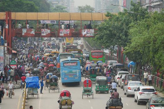 dhaka bangladesh 24th may 2021 .people and traffic moving in crowded city
