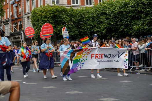 Dublin, Ireland, June 25th 2022. Ireland pride 2022 parade with people walking one one of the main city street