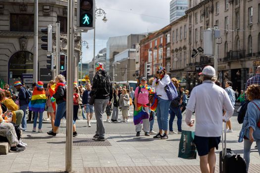 Dublin, Ireland, June 25th 2022. Ireland pride 2022 parade with people walking one one of the main city street