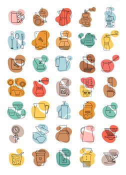 Coffee icons simple lineart calm color vector
