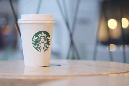 Singapore 12 june 2022. Starbucks Hot beverage coffee on table
