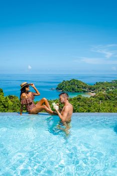 couple men and women on a luxury vacation at a pool villa