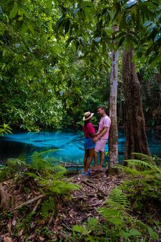 Emerald pool and Blue pool, trees and mangroves, crystal clear water Emerald Pool in Krabi, Thailand