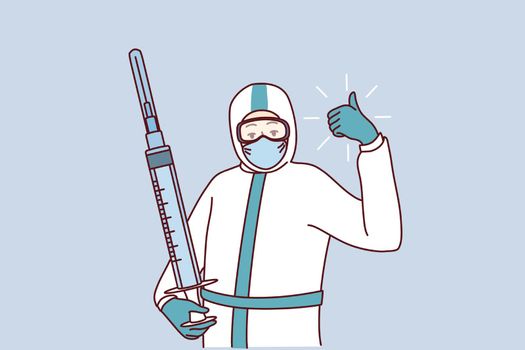 Doctor in uniform holding injection