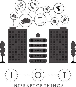 City connected to the Internet. Internet of things concept. Good for websites and presentations. Vector illustration.