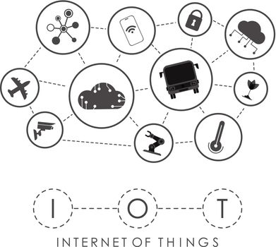 Internet of things and automation concept. A set of icons connected to each other in one Internet network. Good for presentations. Vector illustration.