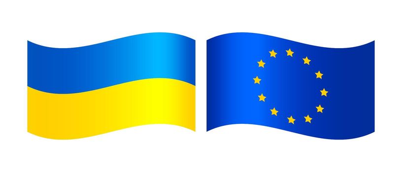 Flags of Ukraine and the European Union isolated