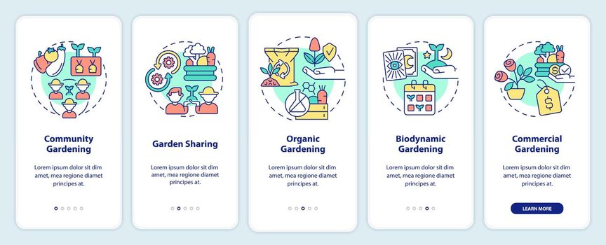 Types of gardening onboarding mobile app screen
