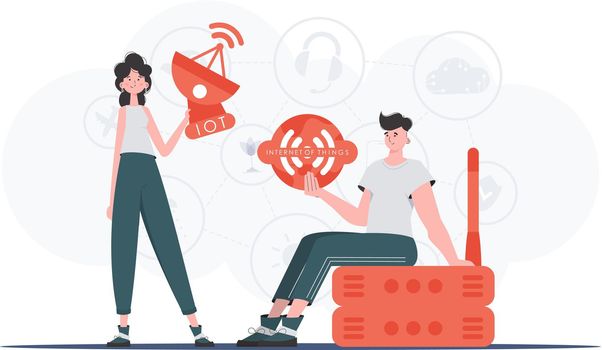 Internet of things and automation concept. Internet of Things Team. Good for websites and presentations. Vector illustration in trendy flat style.