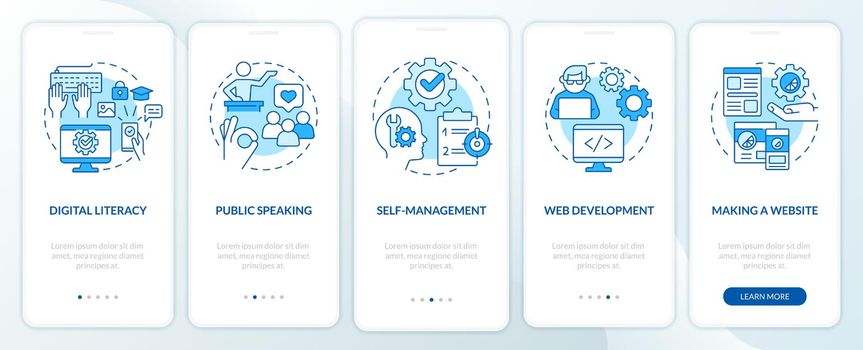 Important competencies blue onboarding mobile app screen