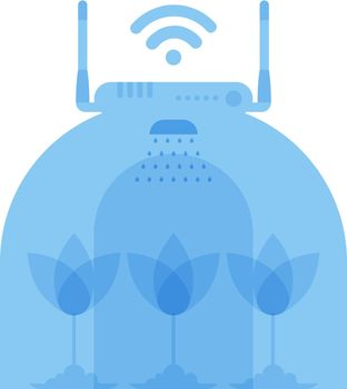 A greenhouse with growths connected to a router. IOT and automation concept. Isolated. Vector.