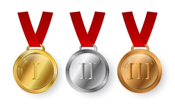 sports medals isolated on white background set