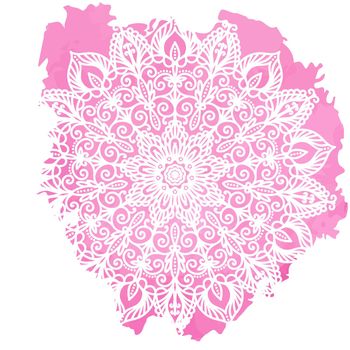 Vector mandala in white and pink colors.