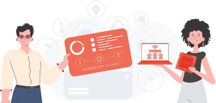 Internet of Things Team. Internet of things concept. Good for presentations and websites. Vector illustration in trendy flat style.