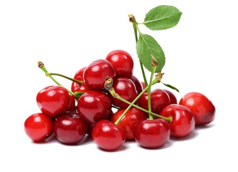 Ripe red cherry on a white isolated background. summer berry
