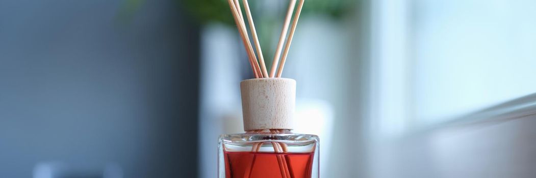 Bamboo sticks fragrance for the room, blurry