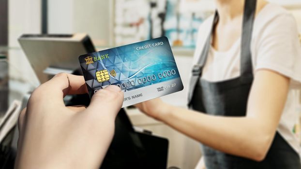 Generic credit card in hand. 3D illustration