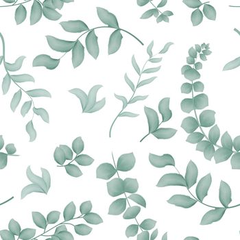 Different foliage and greenery watercolor seamless pattern vector
