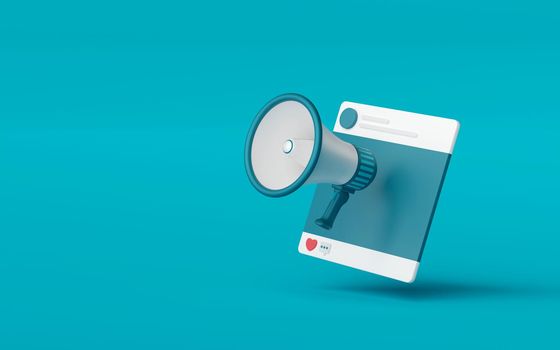 3d illustration of megaphone with advertisement post on social media