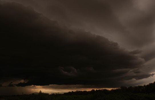 Panorama scenic cloudscape of Dark sky and black clouds, dramatic storm clouds before rainy.