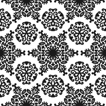 Seamless oriental ornament with swirls and scrolls. Vintage vector floral pattern. Black and white. For fabric, wallpaper or wrapping paper.