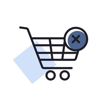Shopping cart with cross sign vector icon