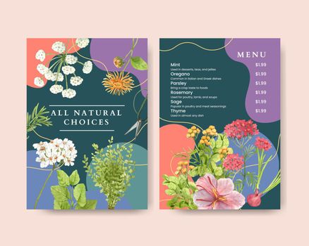 Menu template with herb homegrown concept,watercolor style