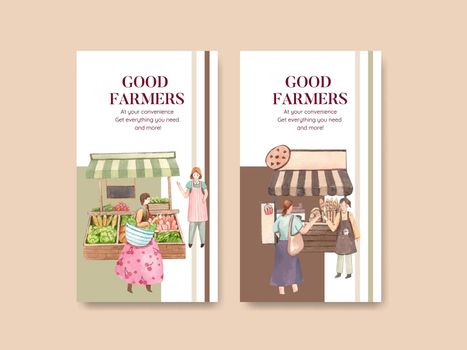 Instagram template with farmer market concept,watercolor