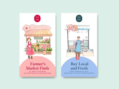 Instagram template with farmer market concept,watercolor