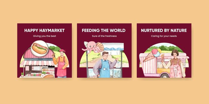 Banner template with farmer market concept,watercolor