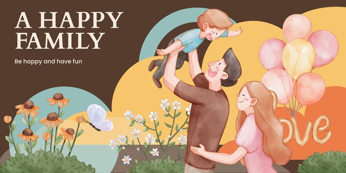 Head blog template with family fun day concept,watercolor style