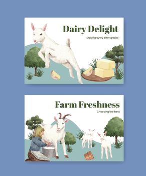 Facebook template with goat milk and cheese farm concept,watercolor style