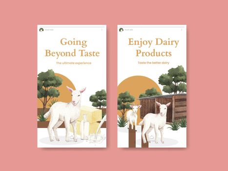 Instagram template with goat milk and cheese farm concept,watercolor style