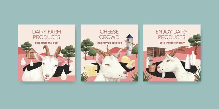 Banner template with goat milk and cheese farm concept,watercolor style
