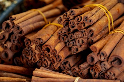 Cinnamon sticks.for sale on stall in market