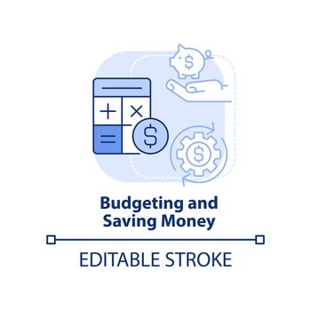 Budgeting and saving money light blue concept icon