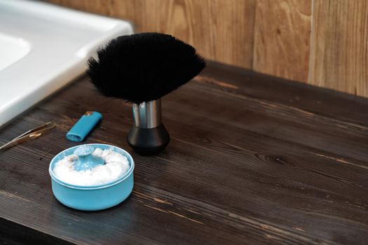 Brush for shaving beard in hair salon for men, barber shop